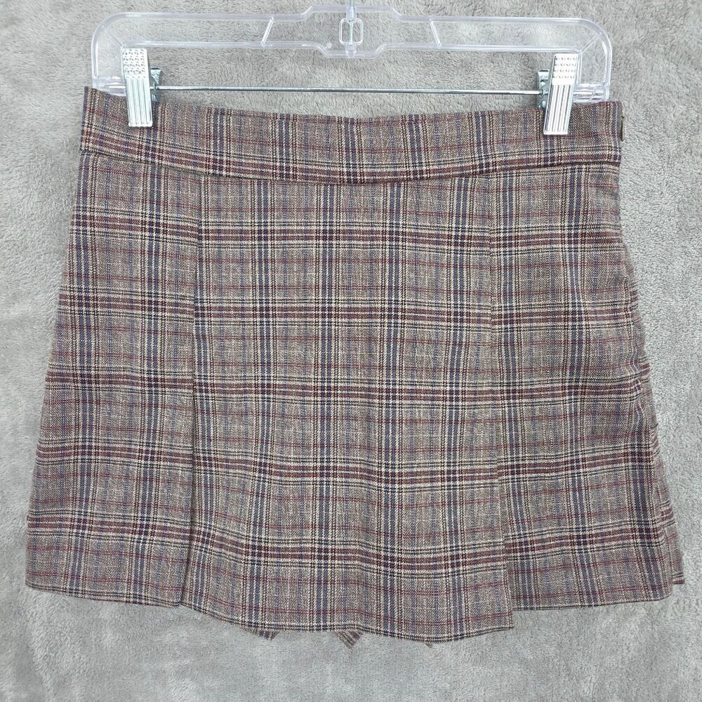 Olivaceous Skort M Brown Plaid Slits Preppy Academia Grunge Y2K 90s Tartan Retro